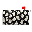 Halloween White Ghost Mailbox Cover Standard Size 25.5x21 Inch Spooky Halloween Mailbox Wraps Magnetic Cute Ghost Mail Box Covers Seasonal Black Post Letter Box Decorations for Home Garden Yard