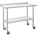 Hally Stainless Steel Table for Prep&amp;Work 24" x 48" with Wheels&amp;Backsplash