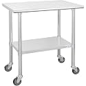 Hally Stainless Steel Table for Prep&amp;Work 24" x 36" with Wheels Commercial