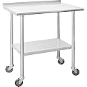 Hally Stainless Steel Table for Prep&amp;Work 24" x 36" with Wheels&amp;Backsplash