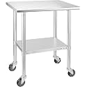 Hally Stainless Steel Table for Prep&amp;Work 24" x 30" with Wheels Commercial