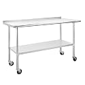 Hally Stainless Steel Table for Prep&Work 24" x 60" with Wheels&Backsplash