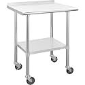 Hally Stainless Steel Table for Prep&amp;Work 24" x 30" with Wheels&amp;Backsplash