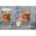 HALO NATION® Bedside Carafe Glass Mug with Lid, Borosilicate Glass Drinking Cup with Lid - Pack of 2 (380ml)