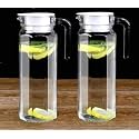 HALO NATION ® Pack of 2, 1100 ml Glass Jug Pitcher with Plastic lid Juice Pitcher Water jug hot Cold Water ice Tea, Milk and Juice Beverage Carafes 1.1 LTR Each, Carafe with Handle Transparent
