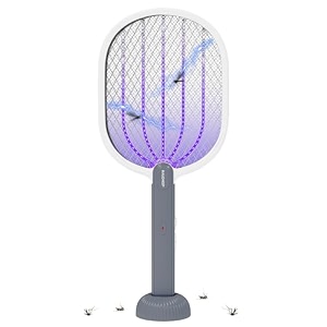 halohop mosquito bat with uv light lamp 2 in 1 mosquito racket usb rechargeable - bug zapper electric fly swatter with base stand - mosquito killer racket with lithium-ion battery