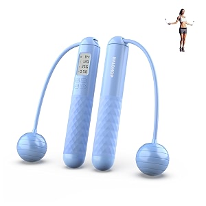 halohop cordless skipping rope with calorie counter ropeless skipping jump rope with counter for exercise amp fitness tangle-free rapid speed ropeless jump rope with cordless ball for men women kids training indoor and outdoor blue