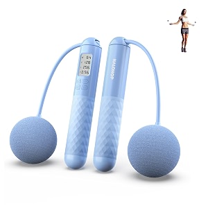 halohop cordless skipping rope with calorie counter ropeless weighted 50g2 skipping jump rope with counter for exercise amp fitness tangle-free rapid speed ropeless jump rope with large 7cm cordless ball for men women kids training indoor and outdoor blue