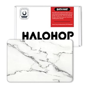halohop terradry bathroom mat - non-slip diatomaceous earth stone mat quick drying absorbent modern design easy to clean white