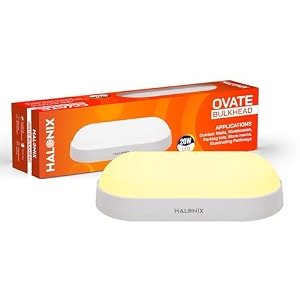 halonix polycarbonate ovate 20w yellow wall lamp outdoor led bulkhead  waterproof outdoor light  ip65  outdoor waterproof light for garden and bathroom warm white pack of 1 warranty-2 years