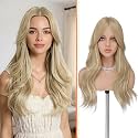 Haloo Blonde Wigs with Curtain Bangs - Lace Front Hairline Middle Part Long Layered Natural Looking Wavy Hair Synthetic Women Wig for Daily Party, 22 Inch Dirty Blonde