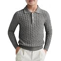 Haloumoning Boys Cable Knit Polo Shirt Kids Long Sleeve Sweater 5-14 Years