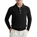 Haloumoning Boys Cable Knit Polo Shirt Kids Long Sleeve Sweater 5-14 Years