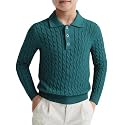 Haloumoning Boys Cable Knit Polo Shirt Kids Long Sleeve Sweater 5-14 Years