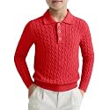 Haloumoning Boys Cable Knit Polo Shirt Kids Long Sleeve Sweater 5-14 Years
