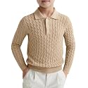 Haloumoning Boys Cable Knit Polo Shirt Kids Long Sleeve Sweater 5-14 Years