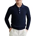 Haloumoning Boys Cable Knit Polo Shirt Kids Long Sleeve Sweater 5-14 Years