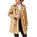 Haloumoning Boys Double Breasted Peacoat Notched Lapel Collar Wool Blend Long Coat with Pockets