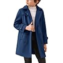 Haloumoning Boys Double Breasted Peacoat Notched Lapel Collar Wool Blend Long Coat with Pockets