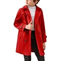 Haloumoning Boys Double Breasted Peacoat Notched Lapel Collar Wool Blend Long Coat with Pockets