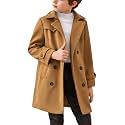 Haloumoning Boys Double Breasted Peacoat Notched Lapel Collar Wool Blend Long Coat with Pockets
