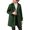 Haloumoning Boys Double Breasted Peacoat Notched Lapel Collar Wool Blend Long Coat with Pockets
