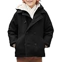 Haloumoning Boys Wool Blend Winter Coat Notched Collar Double Breasted Hooded Pea Coat Warm Outwear