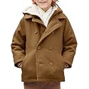 Haloumoning Boys Wool Blend Winter Coat Notched Collar Double Breasted Hooded Pea Coat Warm Outwear