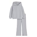 Haloumoning Girls 2 Pieces Outfits Ribbed Knit Hoodies Flare Pants Sweatshirts and Sweatpants Kids Tracksuits 4-14 Years