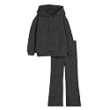 Haloumoning Girls 2 Pieces Outfits Ribbed Knit Hoodies Flare Pants Sweatshirts and Sweatpants Kids Tracksuits 4-14 Years