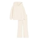 Haloumoning Girls 2 Pieces Outfits Ribbed Knit Hoodies Flare Pants Sweatshirts and Sweatpants Kids Tracksuits 4-14 Years