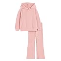 Haloumoning Girls 2 Pieces Outfits Ribbed Knit Hoodies Flare Pants Sweatshirts and Sweatpants Kids Tracksuits 4-14 Years