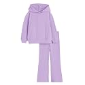 Haloumoning Girls 2 Pieces Outfits Ribbed Knit Hoodies Flare Pants Sweatshirts and Sweatpants Kids Tracksuits 4-14 Years