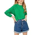 Haloumoning Girls Cute Heart Love Print Sweater Tops Oversized Crew Neck Dot Ball Knitted Valentine Pullover 5-14 Years