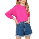 Haloumoning Girls Cute Heart Love Print Sweater Tops Oversized Crew Neck Dot Ball Knitted Valentine Pullover 5-14 Years