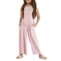 Haloumoning Girls Overalls Kids Casual Sleeveless Wide Leg Jumpsuit Loose Rompers with Pockets 5-14 Years