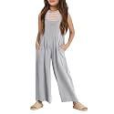 Haloumoning Girls Overalls Kids Casual Sleeveless Wide Leg Jumpsuit Loose Rompers with Pockets 5-14 Years