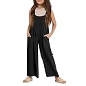 Haloumoning Girls Overalls Kids Casual Sleeveless Wide Leg Jumpsuit Loose Rompers with Pockets 5-14 Years