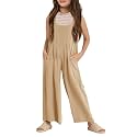 Haloumoning Girls Overalls Kids Casual Sleeveless Wide Leg Jumpsuit Loose Rompers with Pockets 5-14 Years