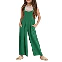 Haloumoning Girls Overalls Kids Casual Sleeveless Wide Leg Jumpsuit Loose Rompers with Pockets 5-14 Years