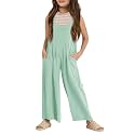 Haloumoning Girls Overalls Kids Casual Sleeveless Wide Leg Jumpsuit Loose Rompers with Pockets 5-14 Years