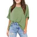 Haloumoning Girls Oversized T-Shirts Short Sleeve Crewneck