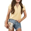 Haloumoning Girls Petal Short Sleeve T Shirts V-Neck Tops
