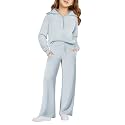 Haloumoning Girls Sweatsuit 2 Piece Zip Long Sleeve Sweat Outfits
