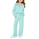 Haloumoning Girls Sweatsuit 2 Piece Zip Long Sleeve Sweat Outfits