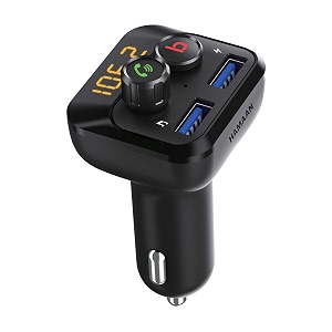 hamaan hmfm-104 bluetooth fm transmitter in-car radio adapter 5v31a dual usb ports car charger with support micro sd card handsfree calling for all smartphones