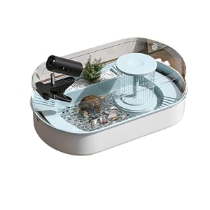 hamdan turtle aquarium tank with filter amp lid reptile habitat terrapin lake basking swimming breeding hibernation feeding platform for tortoise medium 49x25x21cm - sky blue