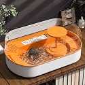 Hamdan Turtle Aquarium Tank with Filter &amp; Lid, Reptile Habitat, Terrapin Lake, Basking, Swimming, Breeding, Hibernation, Feeding, Platform for Tortoise Medium with UV Heat Light (49x25x21cm) - Orange