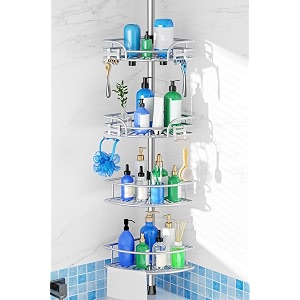 HAMITOR Corner Shower Caddy Tension Pole Adjustable