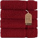 Hawmam Linen Wash Cloths, Turkish Cotton Washcloths, 4 Pack, Red